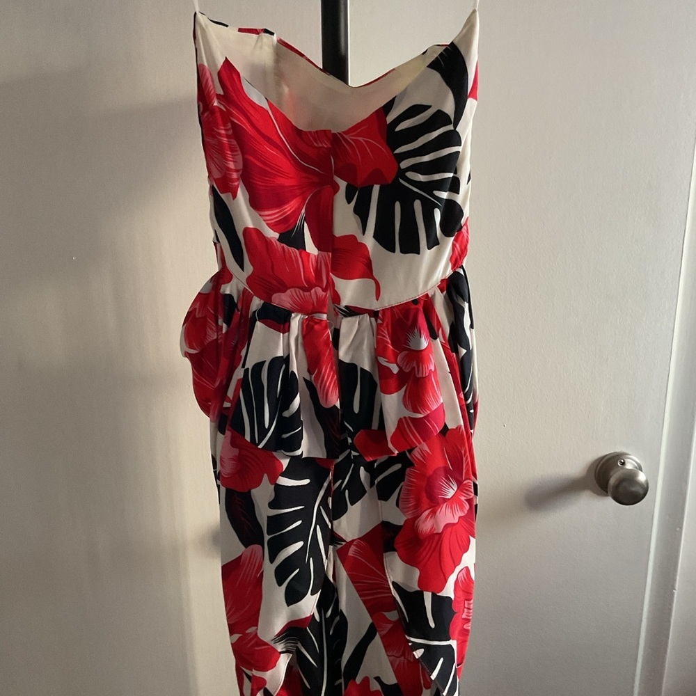 Vintage Hearts Strapless Red Floral Mini Dress 5 90s Y2K Party Coquette Retro - Picture 7 of 9